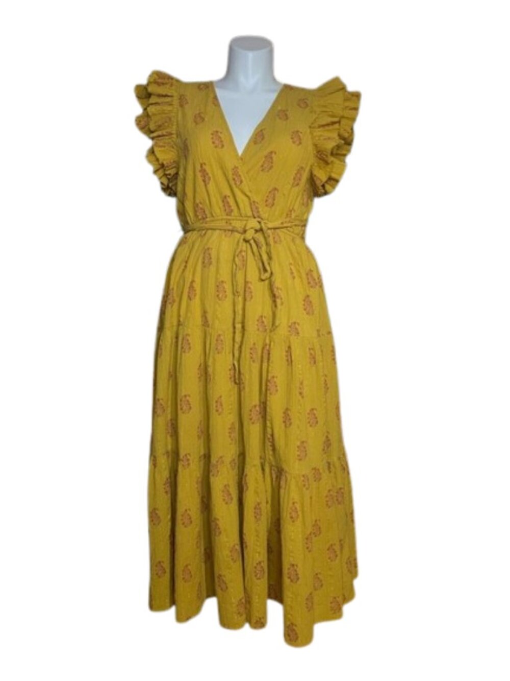 A Loves A Yellow Floral Metallic Stripe Ruffle Sleeve Belted Maxi Dress XL - Picture 2 of 9